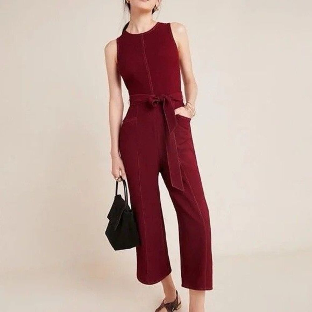 Greylin Anthropologie Jumpsuit Size S Burgundy Pockets Versatile Wide Leg
